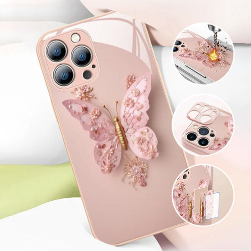 3D-Schmetterlingsmuster Glas Handyhülle für iPhone