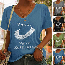 Laden Sie das Bild in den Galerie-Viewer, Lässiges T-Shirt mit V-Ausschnitt und Buchstabendruck