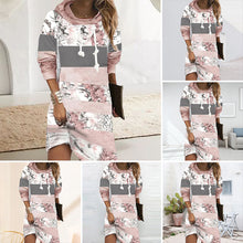 Laden Sie das Bild in den Galerie-Viewer, Langärmliges Kleid mit Blumenmuster und Kapuze