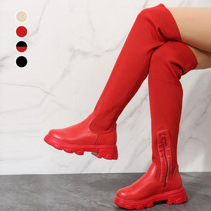 Kniehohe Elastische Strickstiefel