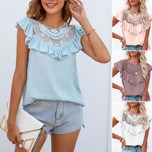 Laden Sie das Bild in den Galerie-Viewer, Damen Sommer kurzärmeliges T-Shirt mit Strickspitze