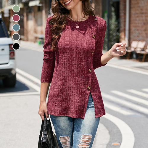 Geschlitzter Strickpullover mit Rundhalsausschnitt für Damen