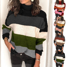 Laden Sie das Bild in den Galerie-Viewer, Gestreifter Strickpullover mit Stehkragen