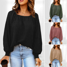 Laden Sie das Bild in den Galerie-Viewer, Einfarbiger Langärmeliger Strickpullover mit Puffärmeln