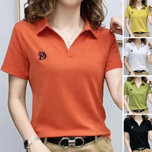 Laden Sie das Bild in den Galerie-Viewer, Kurzärmeliges T-Shirt mit V-Ausschnitt für Damen