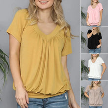 Laden Sie das Bild in den Galerie-Viewer, Einfarbiges T-Shirt-Oberteil mit Faltendesign