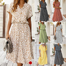 Laden Sie das Bild in den Galerie-Viewer, Kurzärmliges Sommerkleid mit Tupfenmuster