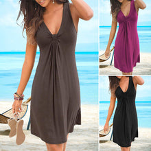 Laden Sie das Bild in den Galerie-Viewer, Einfarbiges Sexy Kleid mit V-Ausschnitt für Damen
