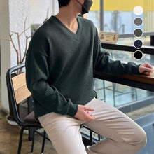 Laden Sie das Bild in den Galerie-Viewer, V-Ausschnitt Grubenstreifen Stricktshirt