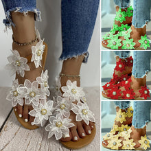 Laden Sie das Bild in den Galerie-Viewer, Lässige Damensandalen mit Chiffonblume und Perlen