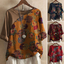 Laden Sie das Bild in den Galerie-Viewer, Kurzärmliges Bedrucktes T-Shirt mit Blumendruck für Damen