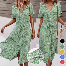 Laden Sie das Bild in den Galerie-Viewer, Lässiges Kurzärmliges Kleid mit Blumenmuster