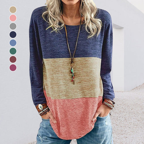 Kontrastierendes Langärmliges T-Shirt mit Rundhalsausschnitt