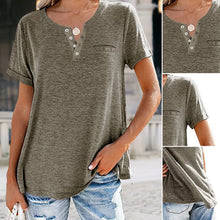 Laden Sie das Bild in den Galerie-Viewer, Modisches einfarbiges kurzärmeliges T-shirt mit Tasche