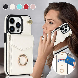 IPhone-Leder-Brieftaschenhülle mit Schlaufe und Umhängeband