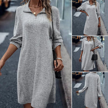 Laden Sie das Bild in den Galerie-Viewer, Einfarbiges Etuikleid mit langen Ärmeln und Reißverschluss
