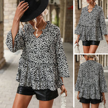 Laden Sie das Bild in den Galerie-Viewer, Leopardenmuster-Bluse mit ausgestellten Ärmeln
