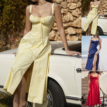 Laden Sie das Bild in den Galerie-Viewer, Bedrucktes Kleid mit Röhrenoberteil reine Farbe modisches Slingkleid