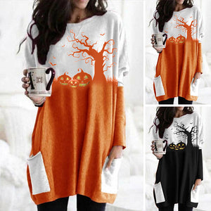 Halloween Langarmkleid mit Kürbismuster