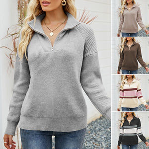 Gestrickter Langärmliger Pullover mit Reißverschluss