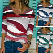 Laden Sie das Bild in den Galerie-Viewer, Lockeres langärmeliges T-Shirt mit geometrischem Aufdruck