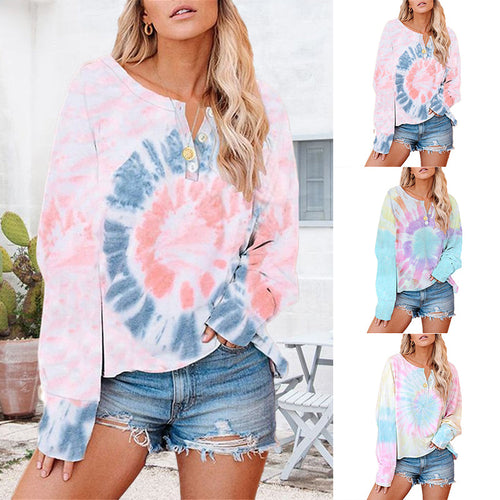 Langärmliges Bedrucktes T-Shirt mit Knöpfen