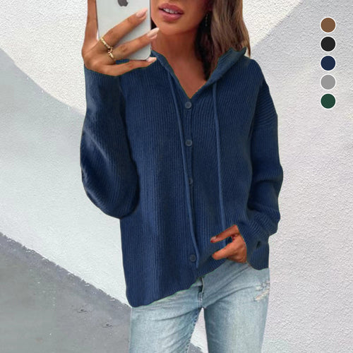 Einfarbige Strickjacke mit Kapuze