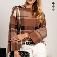 Laden Sie das Bild in den Galerie-Viewer, Kariertes Sweatshirt mit Rundhalsausschnitt und Farbblockmuster