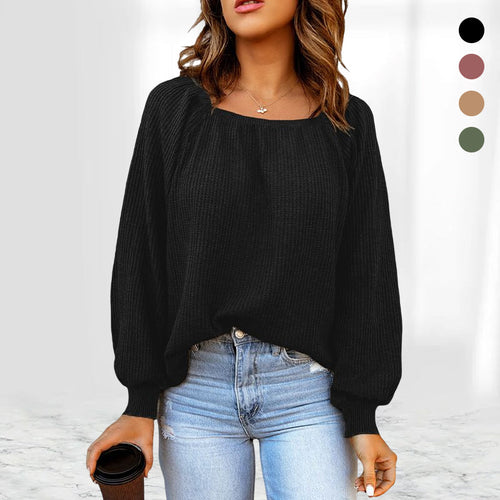 Einfarbiger Langärmeliger Strickpullover mit Puffärmeln