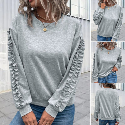 Einfarbiges Langärmliges T-Shirt mit Rundhalsausschnitt