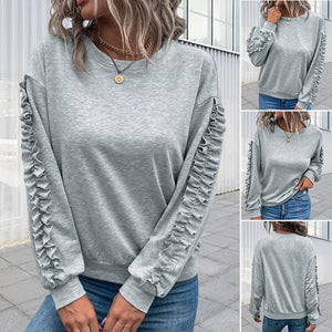 Einfarbiges Langärmliges T-Shirt mit Rundhalsausschnitt