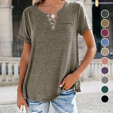 Laden Sie das Bild in den Galerie-Viewer, Modisches einfarbiges kurzärmeliges T-shirt mit Tasche