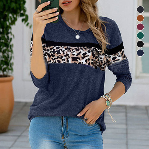 Langärmliges getäfeltes T-Shirt mit Leopardenmuster