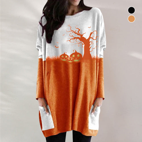 Halloween Langarmkleid mit Kürbismuster