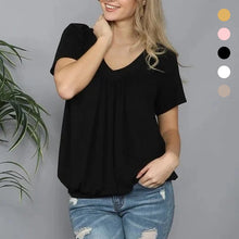 Laden Sie das Bild in den Galerie-Viewer, Einfarbiges T-Shirt-Oberteil mit Faltendesign