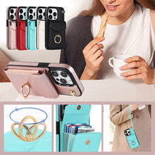 Laden Sie das Bild in den Galerie-Viewer, IPhone-Leder-Brieftaschenhülle mit Schlaufe und Umhängeband