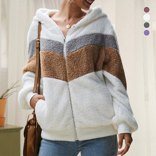 Plüsch-Sweatshirt in Kontrastfarbe mit Reißverschluss