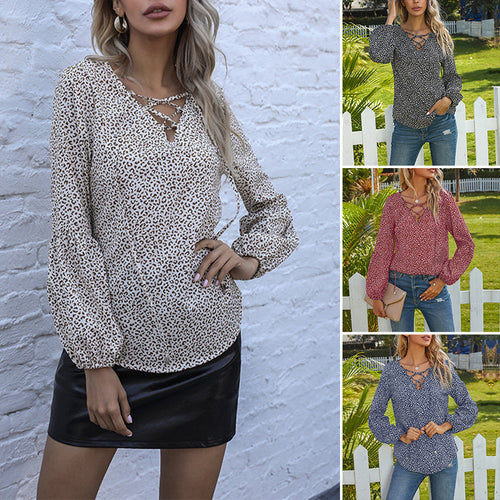 Lockere Bluse mit Leopardenmuster und V-Ausschnitt