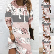 Laden Sie das Bild in den Galerie-Viewer, Langärmliges Kleid mit Blumenmuster und Kapuze