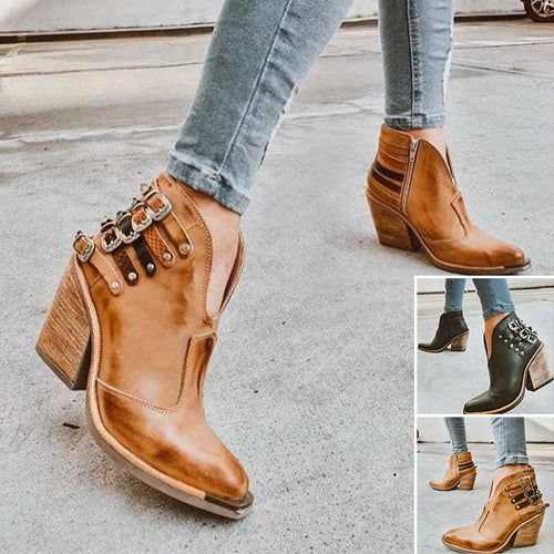 Damen Lederstiefel mit Gürtelschnalle