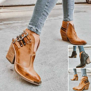Damen Lederstiefel mit Gürtelschnalle
