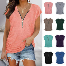 Laden Sie das Bild in den Galerie-Viewer, Lässiges Sommer-T-Shirt mit Brustreißverschluss für Damen