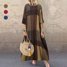 Laden Sie das Bild in den Galerie-Viewer, Lässiges kariertes Damenkleid mit Dreiviertelärmeln