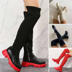 Kniehohe Elastische Strickstiefel