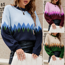 Laden Sie das Bild in den Galerie-Viewer, Kontraststrickpullover mit Karomuster