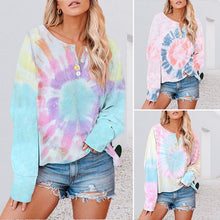 Laden Sie das Bild in den Galerie-Viewer, Langärmliges Bedrucktes T-Shirt mit Knöpfen