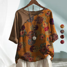 Laden Sie das Bild in den Galerie-Viewer, Kurzärmliges Bedrucktes T-Shirt mit Blumendruck für Damen