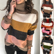 Laden Sie das Bild in den Galerie-Viewer, Gestreifter Strickpullover mit Stehkragen