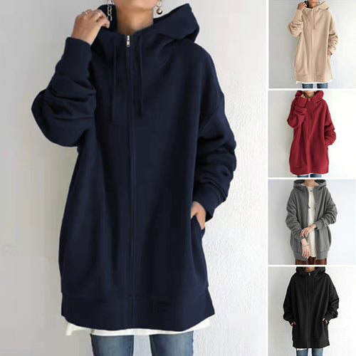 Langes Fleece-Sweatshirt mit Reißverschluss