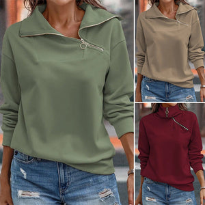 Lässiges Langarm-Sweatshirt mit 1/4-Reißverschluss für Damen